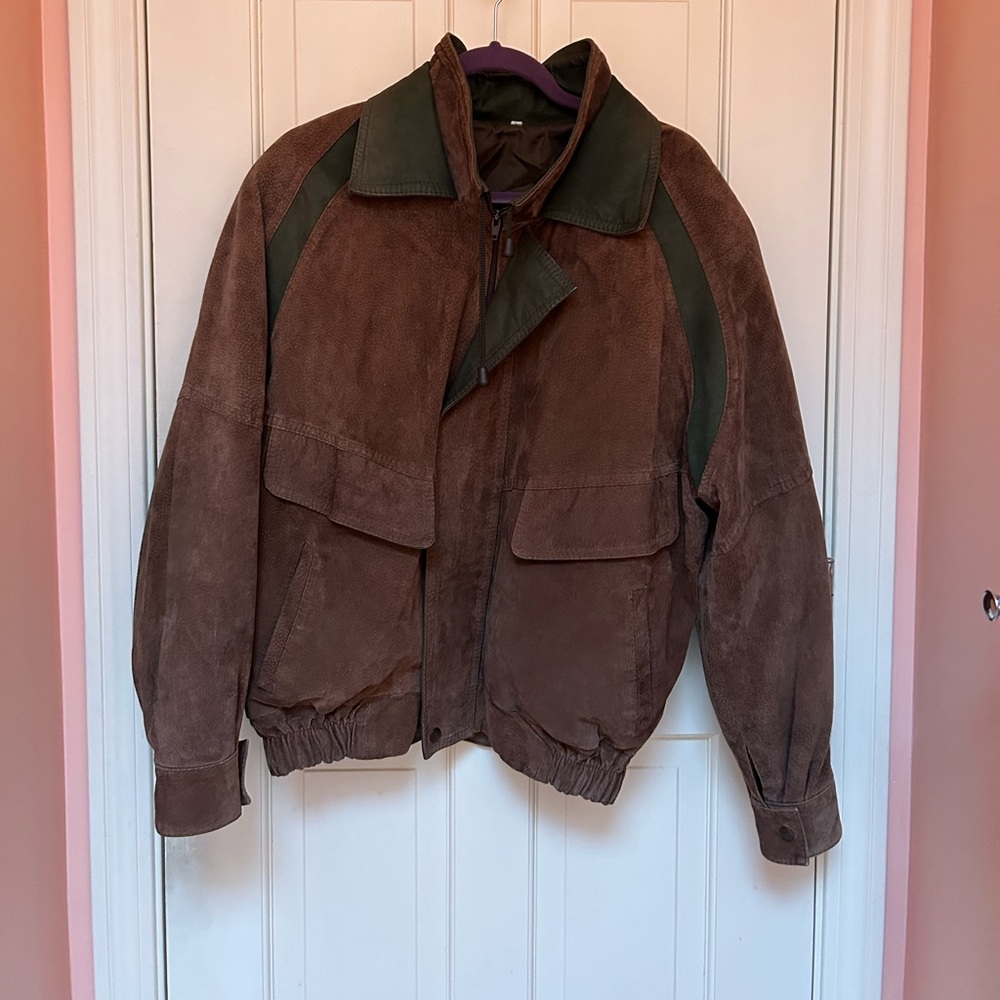 Vintage Bomber Jacket, Brown with dark green details, size medium